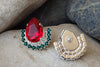 Red And Emerald Rebeka Cluster Earrings. Silver Red Green Earrings. Drop Shape Earrings. Teardrop Stud Earrings. Red Crystal Earrings