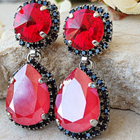 Red Black Earrings. Bridal Ruby Earrings. Rebeka Chandelier. Cocktail Jewelry. Ruby Crystal Earrings. Woman Gift. Blood Red Earrings