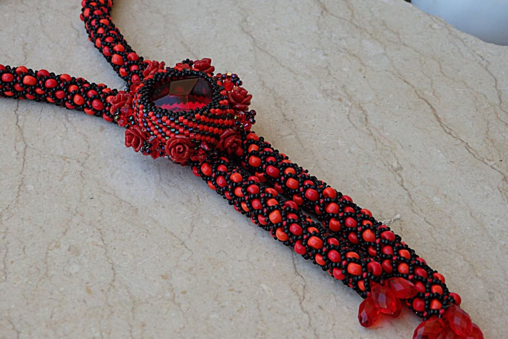 Red Black Necklace Rebekajewelry
