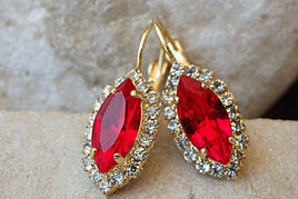 Red Brilliant Earrings. Ruby Earrings. Rebeka Drop Earrings. Bridesmaid Earrings Jewelry Gift.red Clear Crystal Rhinestone Hook Earrings