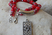 Red Coral Beads Necklace Pendant. Star Of David Jewish Jewelry. Red Crystal Rebeka Necklace. Judaica Women Jewelry Gift. Unique Necklace.