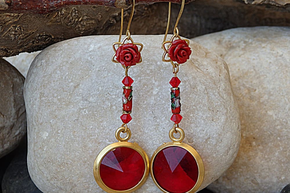 Red Coral Earrings. Red Rose Earrings. Red Rebeka Earrings. Red Coral Jewelry. Romantic Rose Earrings. Red Flower Earrings. Long Earrings