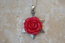 Red Coral Star Of David Necklace