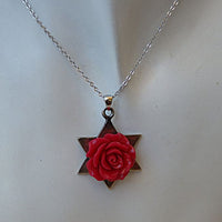Red Coral Star Of David Necklace