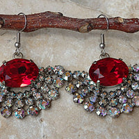 Red Fan Earrings. Fan Rhinestone Earrings. Crystals Rebeka Earrings. Red Evening Earrings. Silver Drop Earrings. Red Gemstone Earrings