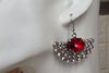 Red Fan Earrings. Fan Rhinestone Earrings. Crystals Rebeka Earrings. Red Evening Earrings. Silver Drop Earrings. Red Gemstone Earrings