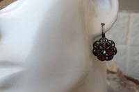 Red Flower Earrings. Vintage Earrings. Rebeka Drop Earrings. Oxidized Silver Earrings For Woman Red Drop Earrings. Floral Drop Earrings
