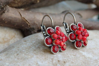 Red Flower Rebeka Earrings. Ruby Drop Earrings. Red Rose Earrings. Red Bridesmaid Earrings