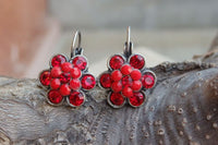 Red Flower Rebeka Earrings. Ruby Drop Earrings. Red Rose Earrings. Red Bridesmaid Earrings