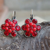 Red Flower Rebeka Earrings. Ruby Drop Earrings. Red Rose Earrings. Red Bridesmaid Earrings