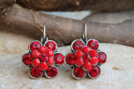 Red Flower Rebeka Earrings. Ruby Drop Earrings. Red Rose Earrings. Red Bridesmaid Earrings