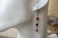 Red Garnet Dangle Earrings. Beaded Wood Earrings. Ruby Crystal Rebeka. January Birthstone Earrings. Wood Jewelry.everyday Jewelry For Her