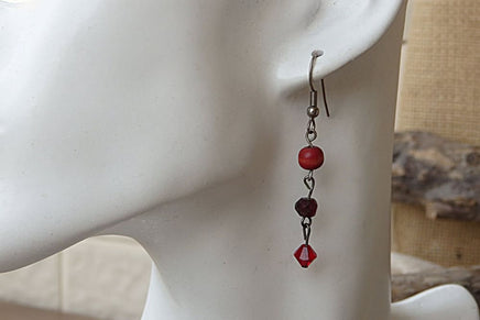 Red Garnet Dangle Earrings. Beaded Wood Earrings. Ruby Crystal Rebeka. January Birthstone Earrings. Wood Jewelry.everyday Jewelry For Her