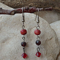 Red Garnet Dangle Earrings. Beaded Wood Earrings. Ruby Crystal Rebeka. January Birthstone Earrings. Wood Jewelry.everyday Jewelry For Her