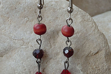 Red Garnet Dangle Earrings. Beaded Wood Earrings. Ruby Crystal Rebeka. January Birthstone Earrings. Wood Jewelry.everyday Jewelry For Her