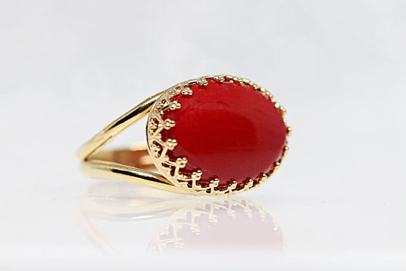 red gemstone ring coral jewelry statement engagement fashion