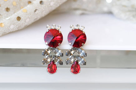 Red Grey Earrings