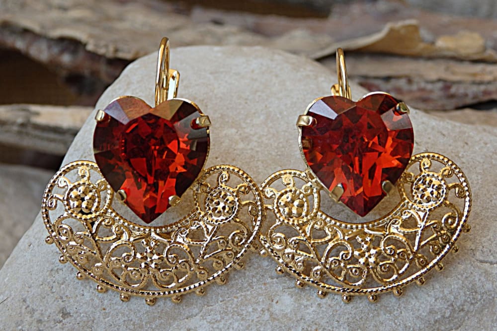 rebekajewelry Red Hanging Earrings Silver