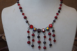 Red Necklace. Beaded Wood Garnet Rebeka Necklace. January Birthstone Jewelry. Wooden Jewelry. Mixed Beads Necklace. Jewelry Set For Wife.