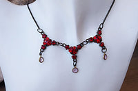 Red Necklace. Ruby Crystal Necklace. Rebeka Crystals Garnet Necklace. Red Jewelry. Vintage Style Triple Necklace.brass Frame Necklace