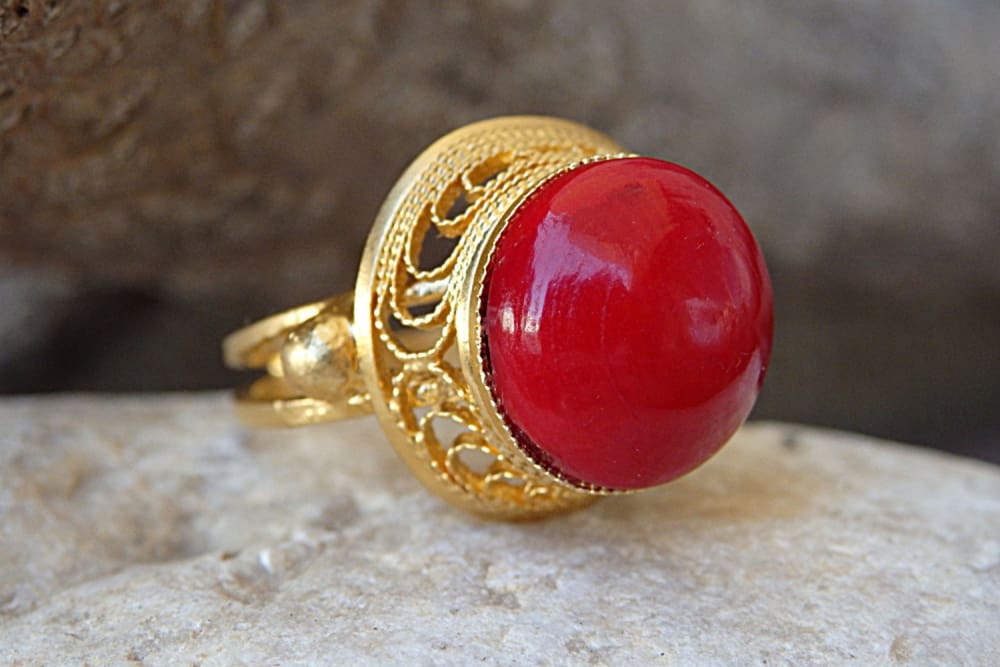 Buy Natural Coral Ring Coral Ring for Women Real Red Coral Gemstone Ring  Yellow Gold Vermeil Jewelry Anniversary Christmas Gift for Her Online in  India - Etsy