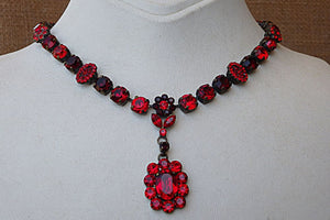 Red Rebeka Necklace. Ruby Flower Necklace. Red Jewelry. Ruby Rhinestone Cocktail Necklace. Dress Crystal Necklace For Wife Gift Idea