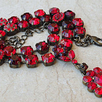 Red Rebeka Necklace. Ruby Flower Necklace. Red Jewelry. Ruby Rhinestone Cocktail Necklace. Dress Crystal Necklace For Wife Gift Idea