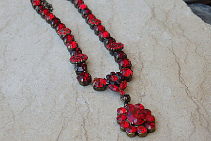 Red Rebeka Necklace. Ruby Flower Necklace. Red Jewelry. Ruby Rhinestone Cocktail Necklace. Dress Crystal Necklace For Wife Gift Idea