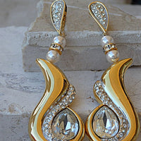Rhinestone And Pearl Earrings