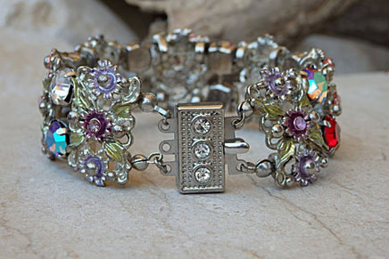 Rhinestone Cuff. Bling Colorful Rebeka Bracelet. Studs Bracelet. Red Purple Clear Stone Bracelet. Tulip Jewelry Gift. Multicolored Cuff