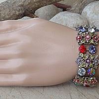 Rhinestone Cuff. Bling Colorful Rebeka Bracelet. Studs Bracelet. Red Purple Clear Stone Bracelet. Tulip Jewelry Gift. Multicolored Cuff