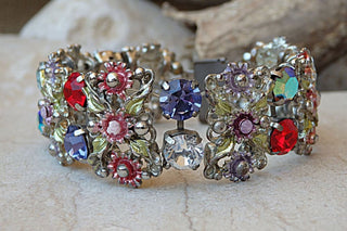 Rhinestone Cuff. Bling Colorful Rebeka Bracelet. Studs Bracelet. Red Purple Clear Stone Bracelet. Tulip Jewelry Gift. Multicolored Cuff