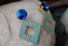 Rhombus Post Earrings. Blue Turquoise Rebeka Crystal Earrings. Gold Geometric Earrings. Blue Post Earrings. Turquoise Rhombus Earrings