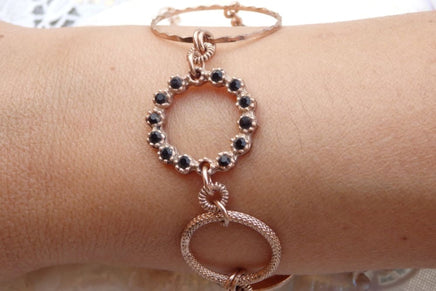 Rose Gold Bracelet. Black Rebeka Dainty Bracelet. Hoops Rhinestone Bracelet. Bridal Jewelry. Bridesmaid Gift. Layered For Everyday.