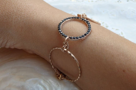 Rose Gold Bracelet. Black Rebeka Dainty Bracelet. Hoops Rhinestone Bracelet. Bridal Jewelry. Bridesmaid Gift. Layered For Everyday.