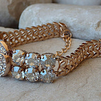 Rose Gold Bracelet. Shabby Chic Bracelet. Clear Rhinestones Bracelet. Sparkly Bracelet. Victorian Bracelet.bridesmaids Bracelet.mom Bracelet