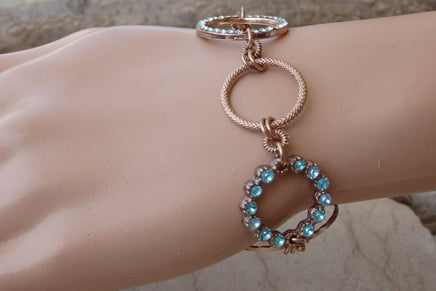 Rose Gold Bracelet. Rebeka Dainty Bracelet. Gold Rhinestone Bracelet. Blue Clear Rebeka Bracelet. Hoop Bracelet. Circle Link Bracelet