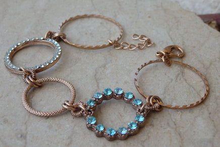 Rose Gold Bracelet. Rebeka Dainty Bracelet. Gold Rhinestone Bracelet. Blue Clear Rebeka Bracelet. Hoop Bracelet. Circle Link Bracelet