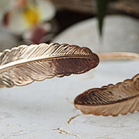 Rose Gold Leaf Bracelet. Rose Gold Wedding Jewelry. Leaf Bangle. Open Cuff. Adjustable Bracelet