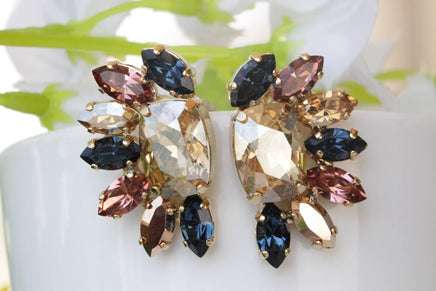 Rose Gold Navy Blush Pink Cluster Earrings