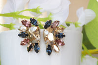 Rose Gold Navy Blush Pink Cluster Earrings