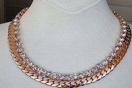 Rose Gold Necklace. Bridal Choker. Rose Gold Choker. Rose Gold Chain. Rebeka Necklace. Rhinestone Choker.short Necklace.statement Choker