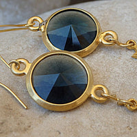 Round Rebeka With Star Of David Earrings. Blue Crystal Drop Earrings. Gold Plated Jewish Jewelry. Rebeka Magen David Drop Earrings