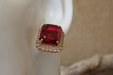 Ruby Earrings. Red Stud Earrings. Big Stud Earrings. Rhinestone Stud Earrings. Ruby Crystal Rebeka Earrings. Estate Jewelry