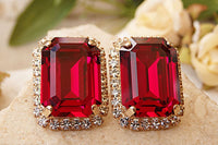 Ruby Earrings. Red Stud Earrings. Big Stud Earrings. Rhinestone Stud Earrings. Ruby Crystal Rebeka Earrings. Estate Jewelry