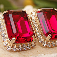 Ruby Earrings. Red Stud Earrings. Big Stud Earrings. Rhinestone Stud Earrings. Ruby Crystal Rebeka Earrings. Estate Jewelry