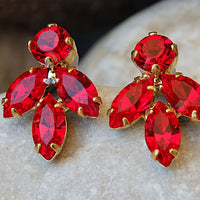 Ruby Earrings. Ruby Red Rebeka Cluster Earrings. Pomegranate Crystal Earrings