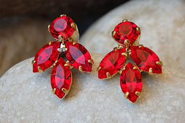 Ruby Earrings. Ruby Red Rebeka Cluster Earrings. Pomegranate Crystal Earrings