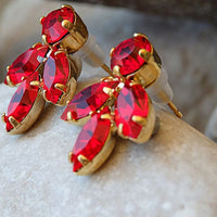 Ruby Earrings. Ruby Red Rebeka Cluster Earrings. Pomegranate Crystal Earrings
