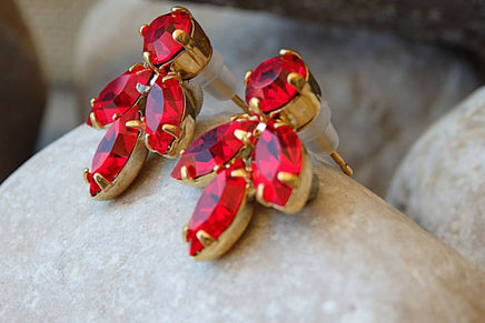 Ruby Earrings. Ruby Red Rebeka Cluster Earrings. Pomegranate Crystal Earrings